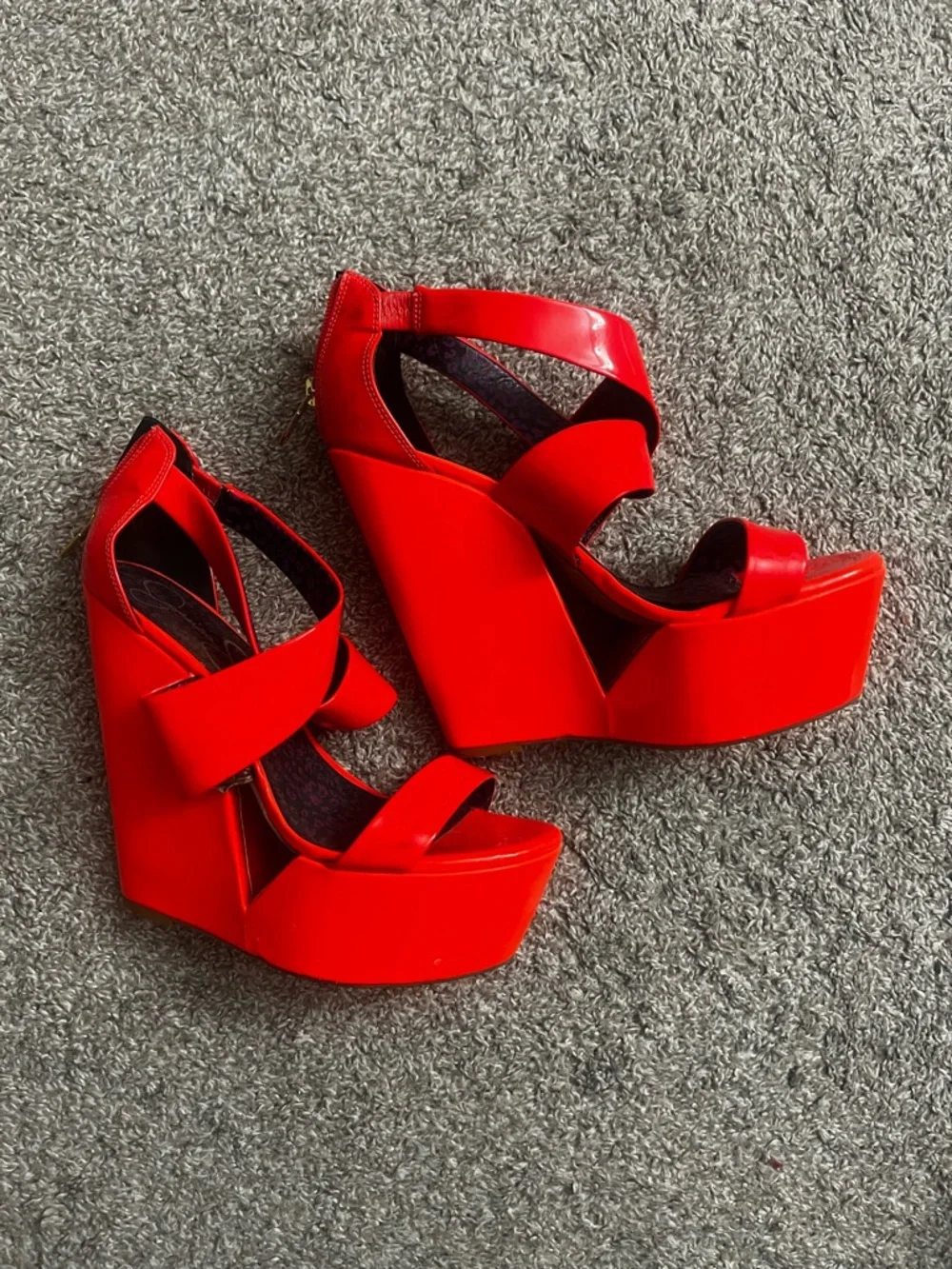 Jessica Simpson Red/Orange Wedges with Ankle Strap - Picture 2 of 16